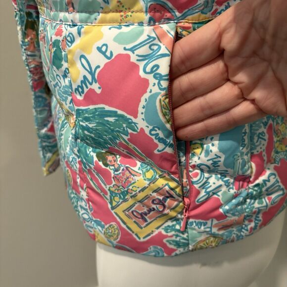 Lilly Pulitzer Lauren Puffer Vest Small In The Beginning Print Down Pockets - Picture 10 of 16